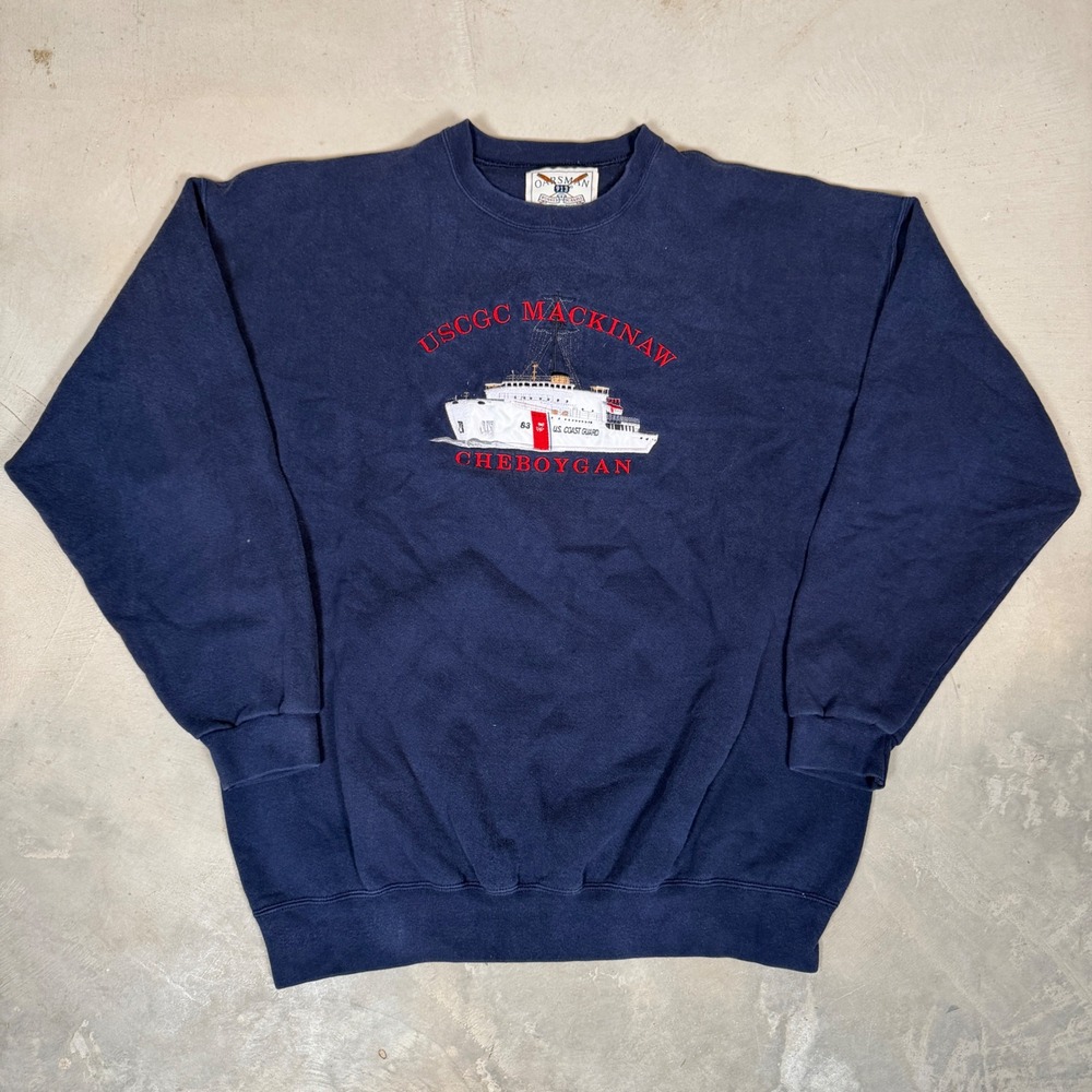 Vintage Oarsman 913 USCGC Mackinaw Sweatshirt Men XXL Navy Blue Made in USA